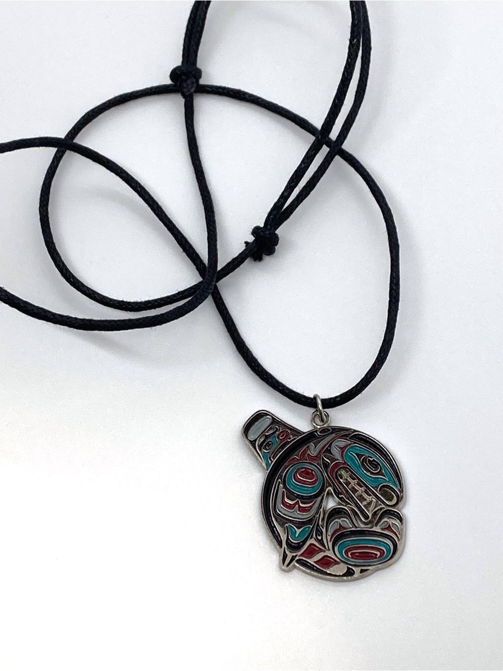 Joe Wilson Signed Canada Native American Enamelled Orca Killer Whale Necklace